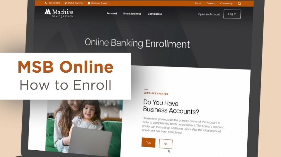 Computer screen showing online banking enrollment